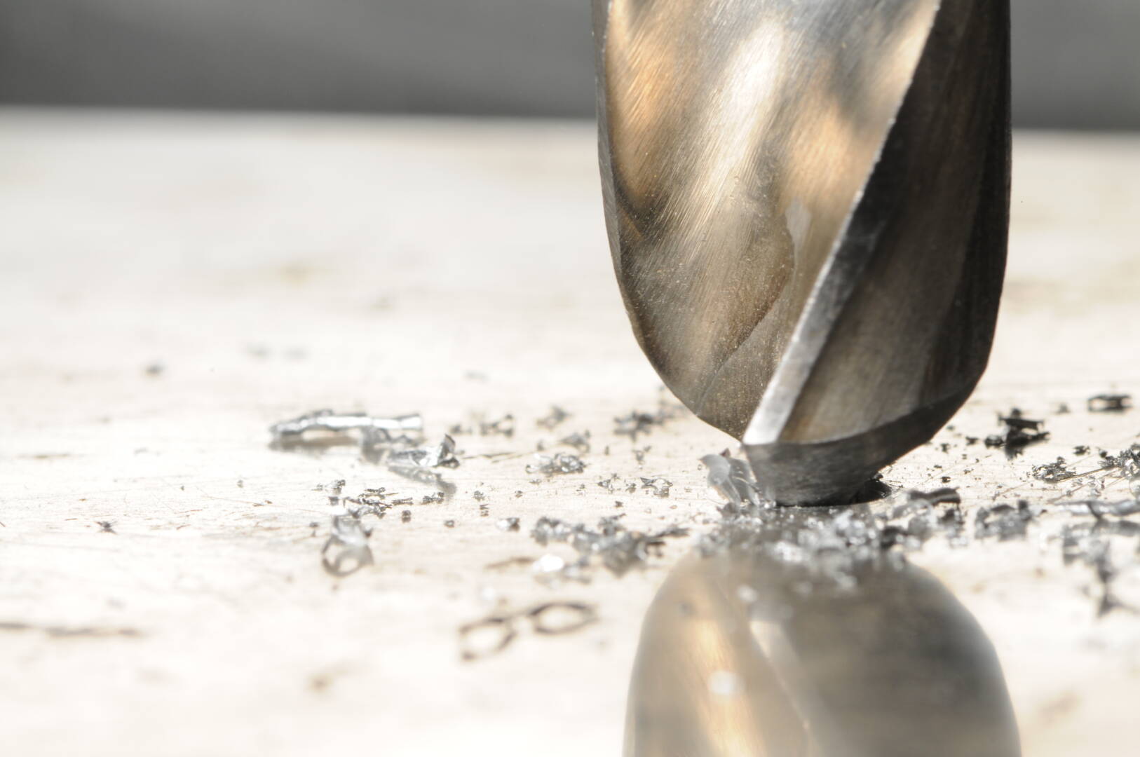 Close-up metal drilling process